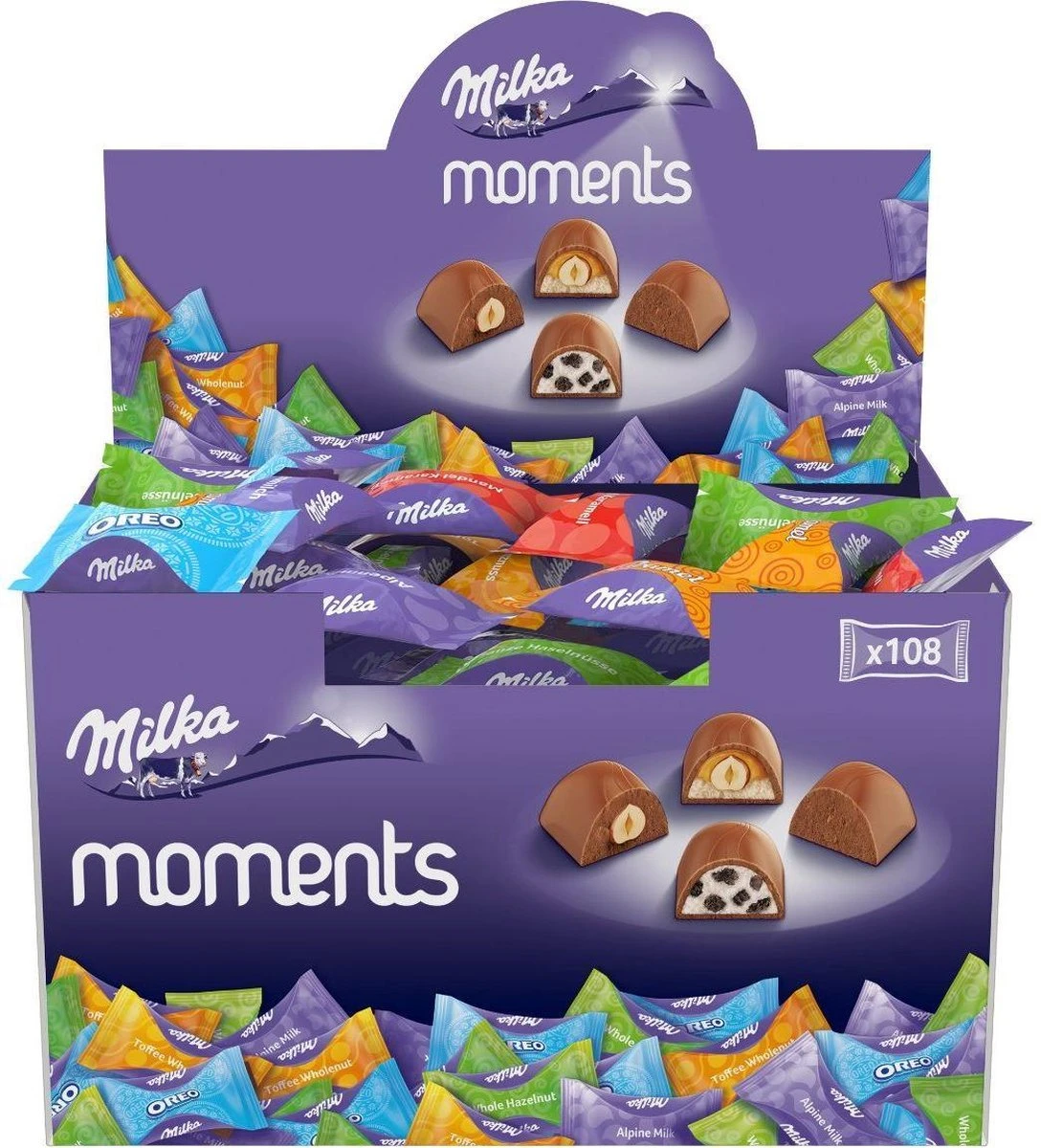 Milka - Moments Chocolade Mix - 108 Stuks - Per Stuk Verpakt 3 Milka - Moments Chocolade Mix - 108 Stuks - Per Stuk Verpakt