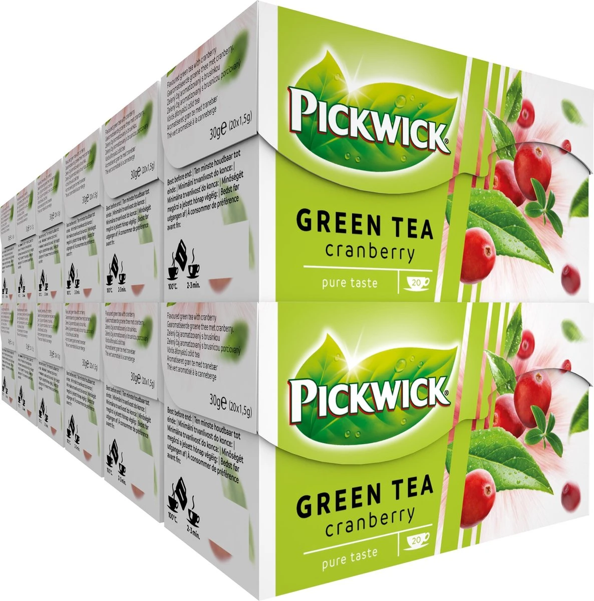 Pickwick Cranberry Groene Thee - 12 X 20 Zakjes 3 Pickwick Cranberry Groene Thee - 12 X 20 Zakjes