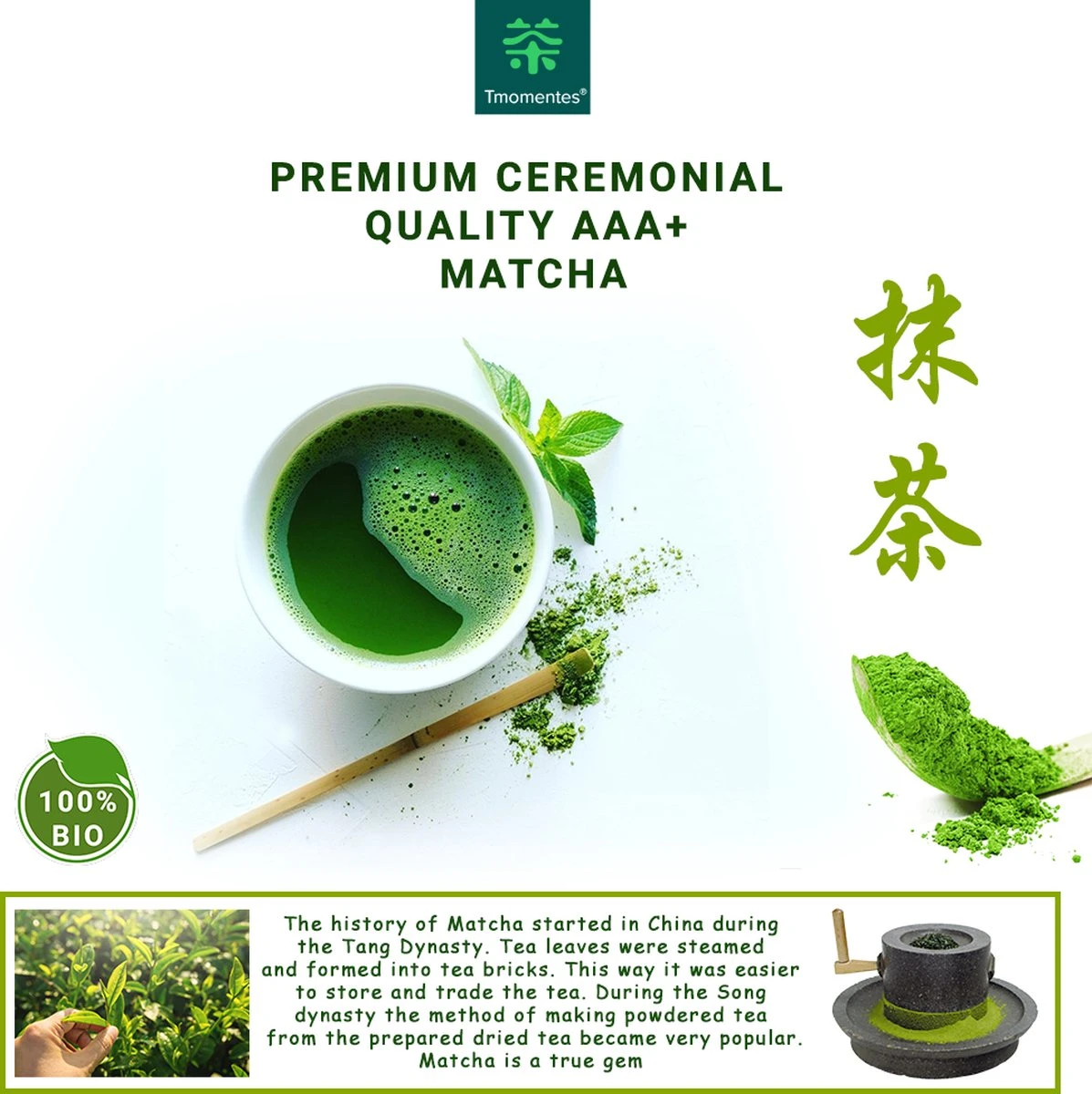 TMomentes® PREMIUM CEREMONIAL MATCHA Thee - Matcha Poeder - Ceremoniële Matcha Thee - 100% Organisch Gecertificeerd - 60 Gram - AAA+ Gradering 3 TMomentes® PREMIUM CEREMONIAL MATCHA Thee - Matcha Poeder - Ceremoniële Matcha Thee - 100% Organisch Gecertificeerd - 60 Gram - AAA+ Gradering