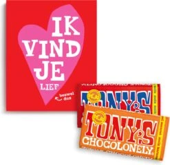 Tony's Chocolonely Geschenkdoos Liefde - Melkchocolade + Karamel Zeezout - Chocolade Geschenk Met 2 Chocolade Repen - Geschenkset