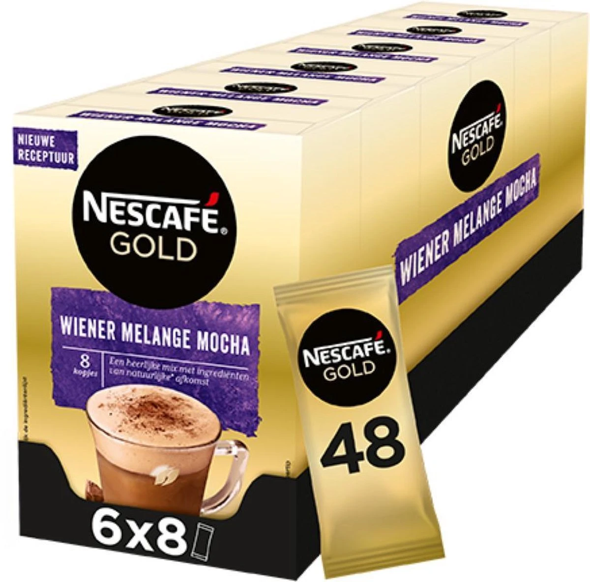 Nescafé Gold Wiener Melange Mocha Oploskoffie - 6 Doosjes à 8 Zakjes 3 Nescafé Gold Wiener Melange Mocha Oploskoffie - 6 Doosjes à 8 Zakjes