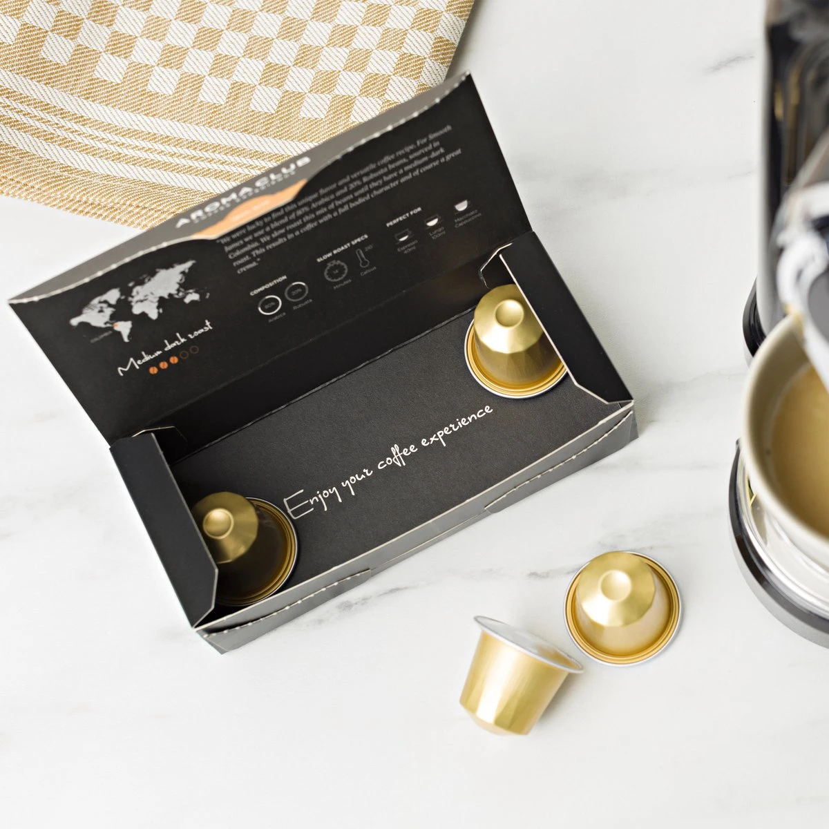 Aroma Club - Nespresso Compatible Capsules (120 St.) - No. 2 Smooth James - Intensiteit 3/5 - Espresso & Lungo - 100% Aluminium Koffiecups 7 Aroma Club - Nespresso Compatible Capsules (120 St.) - No. 2 Smooth James - Intensiteit 3/5 - Espresso & Lungo - 100% Aluminium Koffiecups - Afbeelding 5