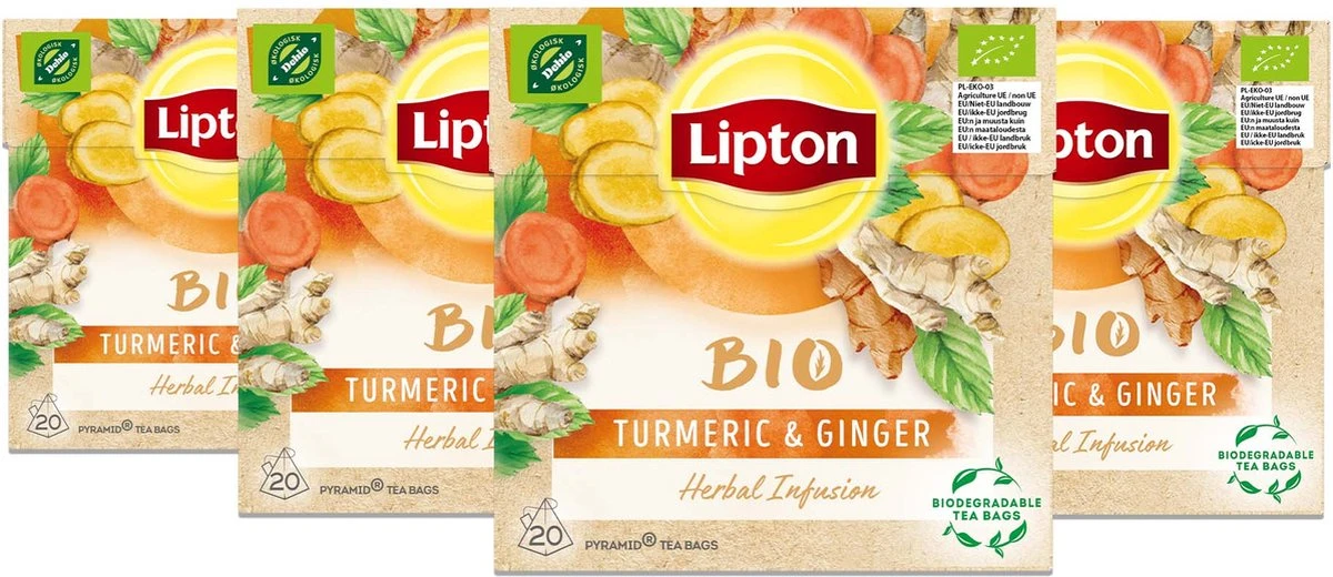 Lipton Turmeric & Ginger Kruidenthee, Met De Vurige, Verwarmende Smaak Van Gember En Kurkuma - 4 X 20 Zakjes - PL-EKO-03 3 Lipton Turmeric & Ginger Kruidenthee, Met De Vurige, Verwarmende Smaak Van Gember En Kurkuma - 4 X 20 Zakjes - PL-EKO-03
