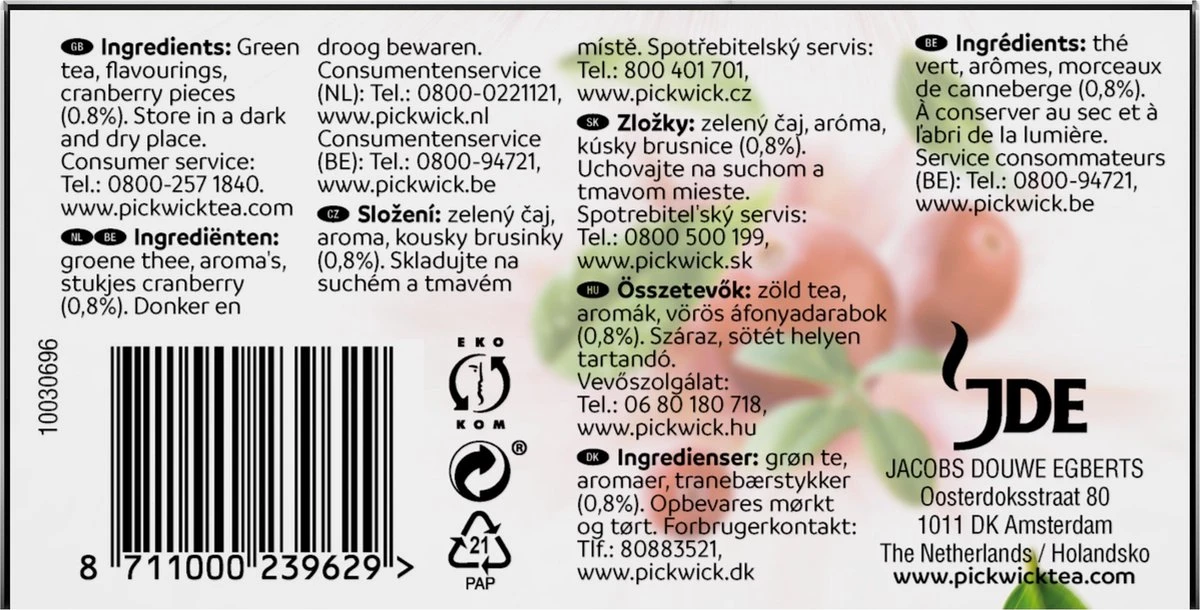 Pickwick Cranberry Groene Thee - 12 X 20 Zakjes 5 Pickwick Cranberry Groene Thee - 12 X 20 Zakjes - Afbeelding 3