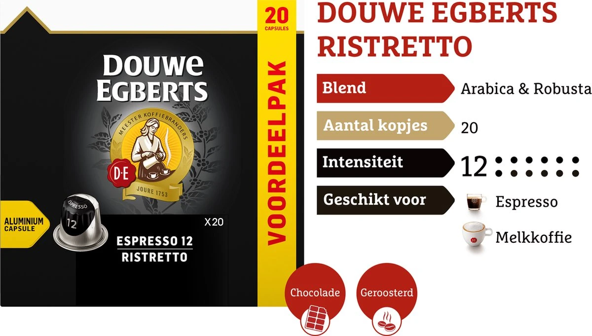 Douwe Egberts Espresso Ristretto (12) - 10 X 20 Koffiecups 7 Douwe Egberts Espresso Ristretto (12) - 10 X 20 Koffiecups - Afbeelding 5