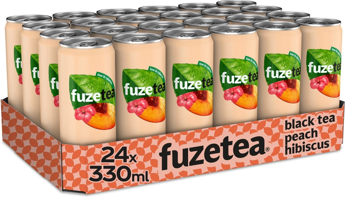 Fuze Tea Black Peach Hibiscus Blikjes Tray 24 Stuks 33cl