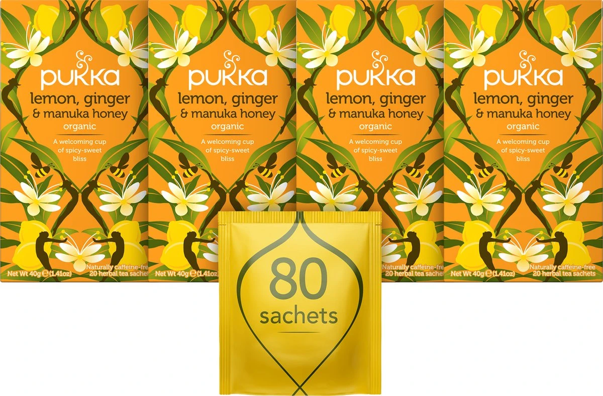 Pukka Three Ginger Thee, Met Kurkuma, Gember En Galangawortel - 4 X 20 Zakjes - GB-BIO-05 3 Pukka Three Ginger Thee, Met Kurkuma, Gember En Galangawortel - 4 X 20 Zakjes - GB-BIO-05
