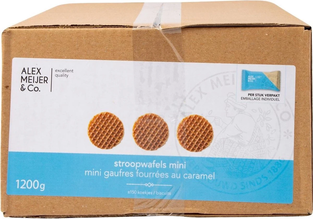 Stroopwafels Mini Verpakte Koekjes Alex Meijer Doos 150 Stuks Koffiekoekjes 3 Stroopwafels Mini Verpakte Koekjes Alex Meijer Doos 150 Stuks Koffiekoekjes