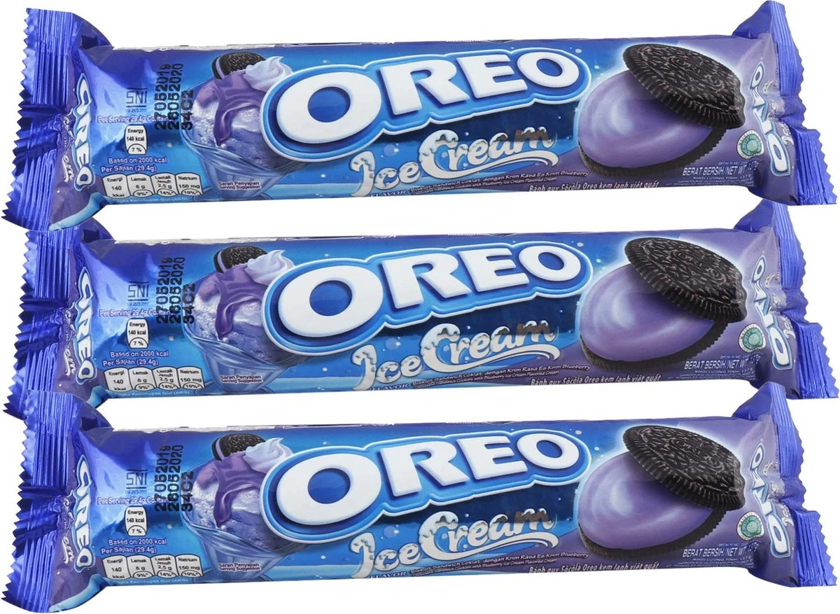 Oreo - Blue Berry Ice Cream - 3-Pack - 3 Stuks Van 133 Gram - Buitenlands Eten - Koek 3 Oreo - Blue Berry Ice Cream - 3-Pack - 3 Stuks Van 133 Gram - Buitenlands Eten - Koek