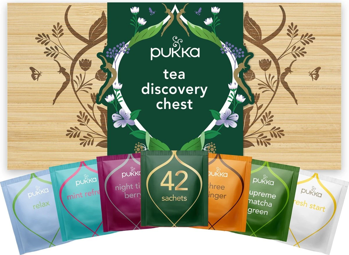 Pukka Theedoos, Luxe Geschenkset Voor Echte Theeliefhebbers - 42 Zakjes Biologische Kruidenthee - 1 Bamboe Opbergdoos 3 Pukka Theedoos, Luxe Geschenkset Voor Echte Theeliefhebbers - 42 Zakjes Biologische Kruidenthee - 1 Bamboe Opbergdoos