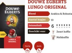 Douwe Egberts Lungo Original Koffiecups - Intensiteit 6/12 - 10 X 10 Capsules 14 Douwe Egberts Lungo Original Koffiecups - Intensiteit 6/12 - 10 X 10 Capsules -Voedsel Serie Winkel 1200x895