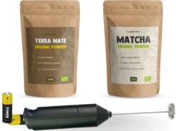 Cupplement | Thee Set 2 Delig | Yerba Mate 100 Gram & Matcha 90 Gram | Biologisch | Gratis Verzending, Opschuimer & Batterijen | Cadeau Pakket