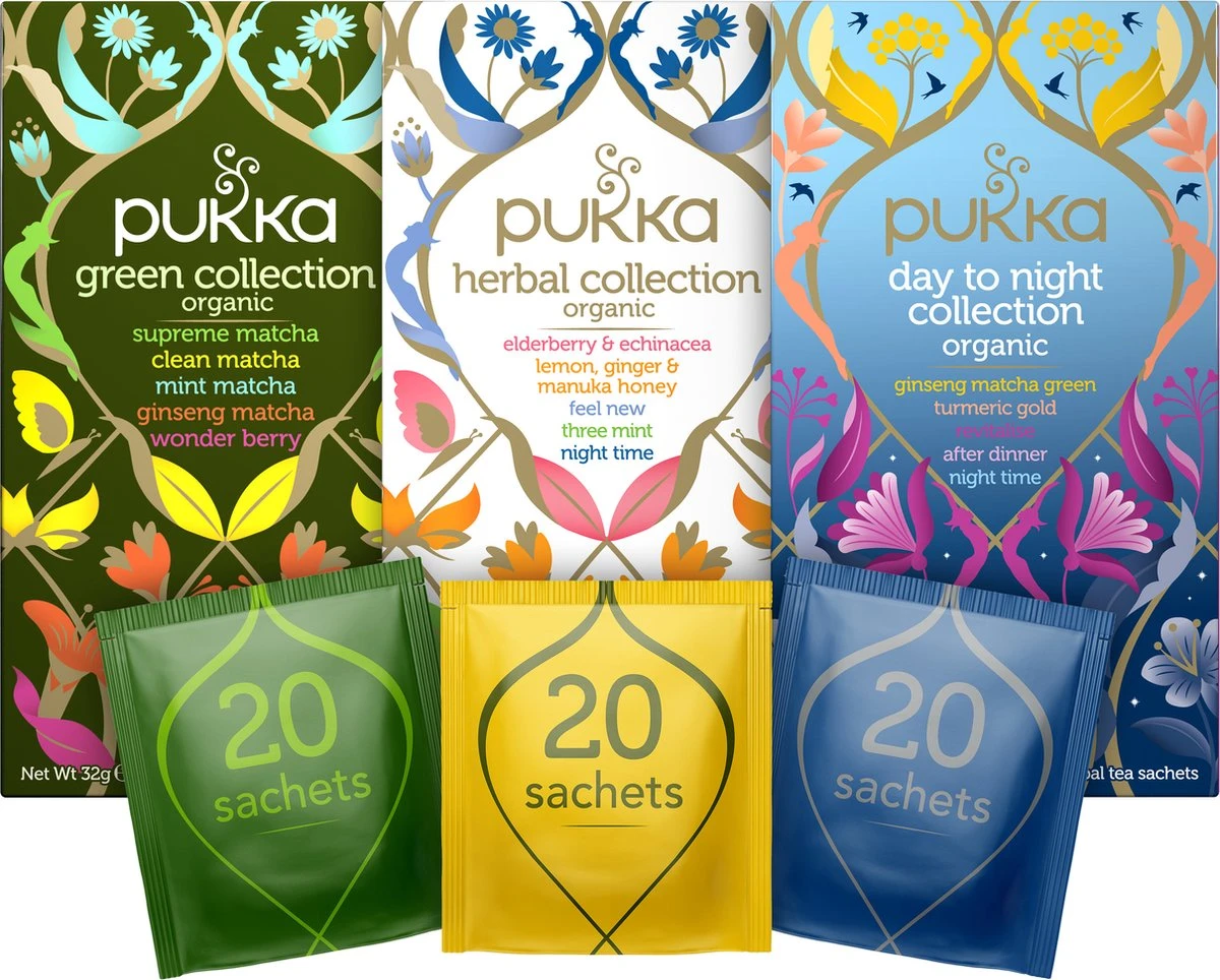 Pukka Collections Thee Bundel, Biologische Kruidenthee Selectie - 3 X 20 Zakjes - NL-BIO-01 3 Pukka Collections Thee Bundel, Biologische Kruidenthee Selectie - 3 X 20 Zakjes - NL-BIO-01