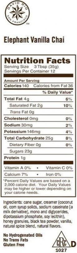 David Rio Chai Latte - Elephant Vanilla Mix - Originele Masala Chai -Voedsel Serie Winkel 367x1200