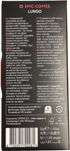 100 Capsules Epic Coffee - Lungo - Nespresso® Compatible Aluminium Capsules - RFA Keurmerk - Doos 100 Stuks -Voedsel Serie Winkel 560x1200 1