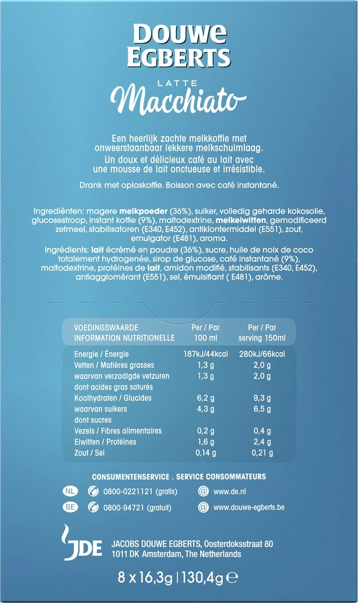 Douwe Egberts Verwenkoffie Latte Macchiato Oploskoffie - 5 X 8 Zakjes 5 Douwe Egberts Verwenkoffie Latte Macchiato Oploskoffie - 5 X 8 Zakjes - Afbeelding 3