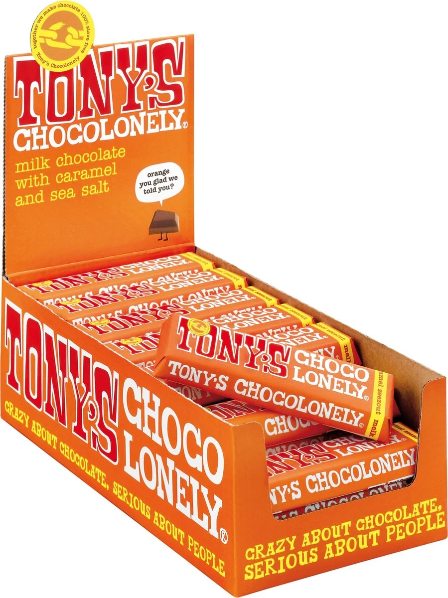 Tony's Chocolonely Chocolade Reep Melk Karamel Zeezout - 35 X 47 Gram 3 Tony's Chocolonely Chocolade Reep Melk Karamel Zeezout - 35 X 47 Gram