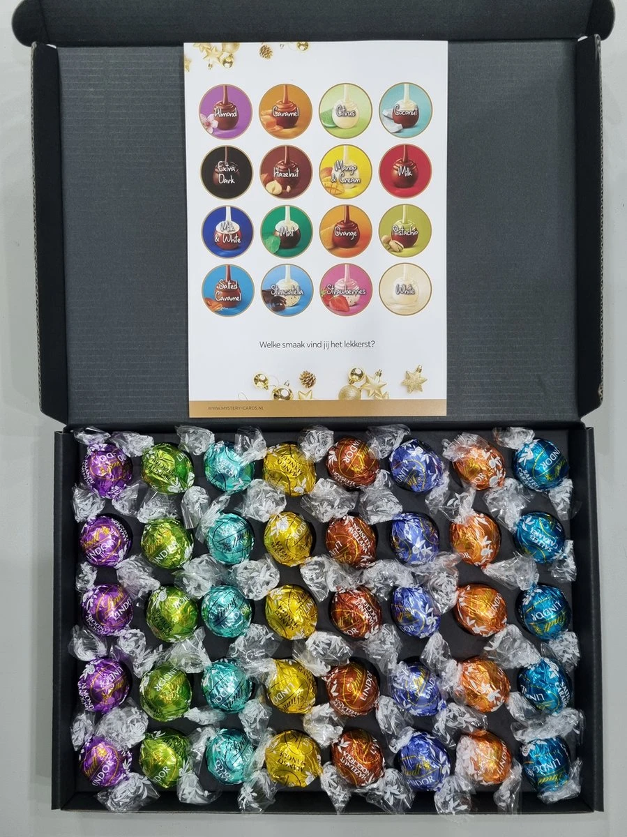Chocolade Ballen Proeverij Pakket Groot | 40 Stuks Lindt Chocolade Met Mystery Card 'I Love You' Met Persoonlijke (video)boodschap | Chocoladepakket | Feestdagen Box | Chocolade Cadeau | Valentijnsdag | Verjaardag | Moederdag | Vaderdag 6 Chocolade Ballen Proeverij Pakket Groot | 40 Stuks Lindt Chocolade Met Mystery Card 'I Love You' Met Persoonlijke (video)boodschap | Chocoladepakket | Feestdagen Box | Chocolade Cadeau | Valentijnsdag | Verjaardag | Moederdag | Vaderdag - Afbeelding 4